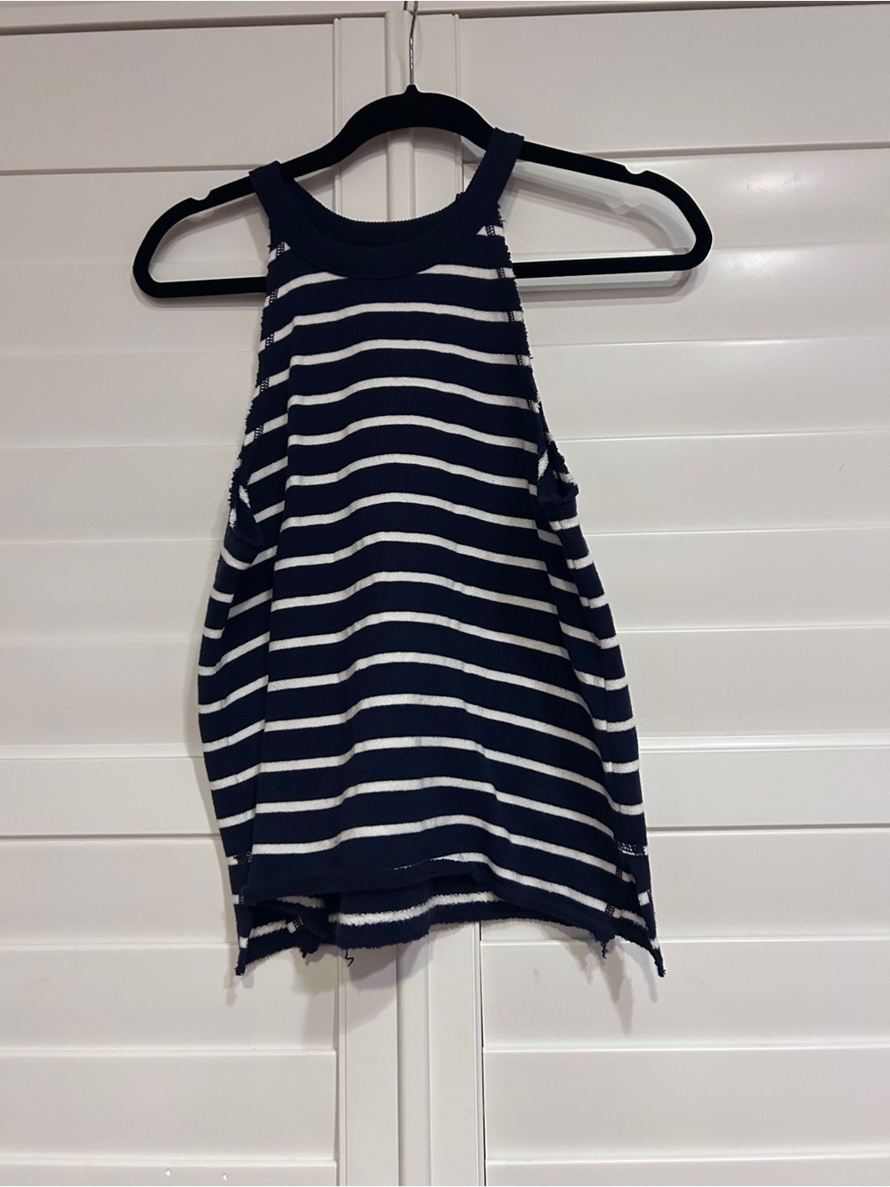 Aerie Striped Knit Tank Top with Halter Neckline Navy Blue Size Small